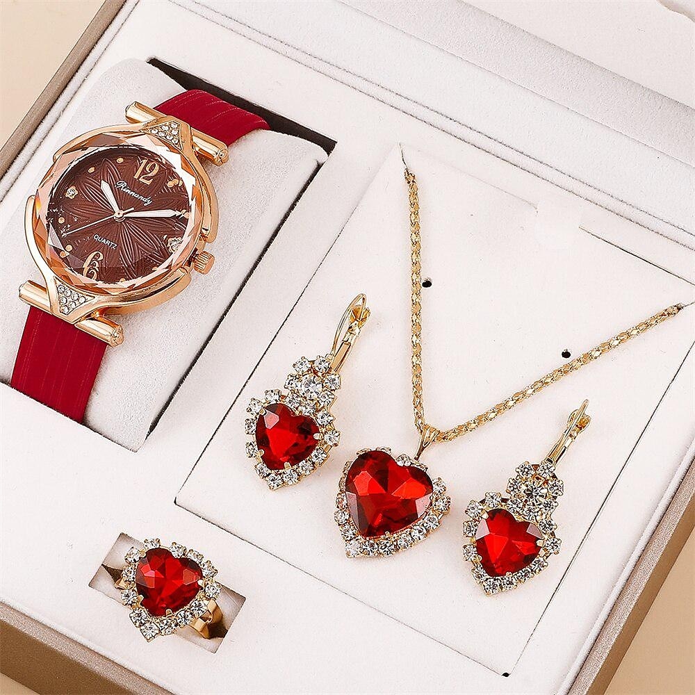 5 unids/set de relojes para mujer, reloj de pulsera de cuero para mujer, reloj de pulsera simple e informal a la moda para mujer y regalo de joyería 2025 - $6.99 –P7