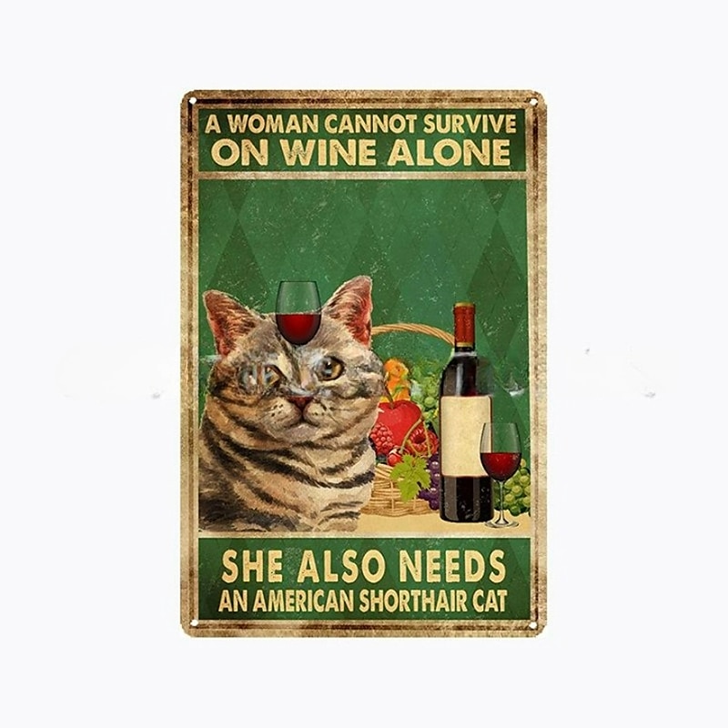 1db retro fém bádogtábla macska boros bádog tábla vintage konyhai táblák fali dekoráció, festmény fali akasztó lakberendezéshez fali művészet fém bádogtábla 20x30cm/8''x12'' 2026 - GBP £10.87 –P5