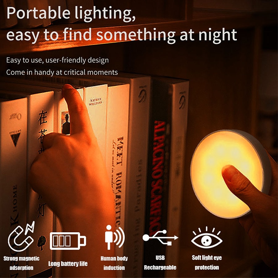 Wireless Motion Sensing Wall Light Charging Night Light Night Automatic Sensing Light Kitchen Bedroom Decorative Light 2025 - $8.99 –P1