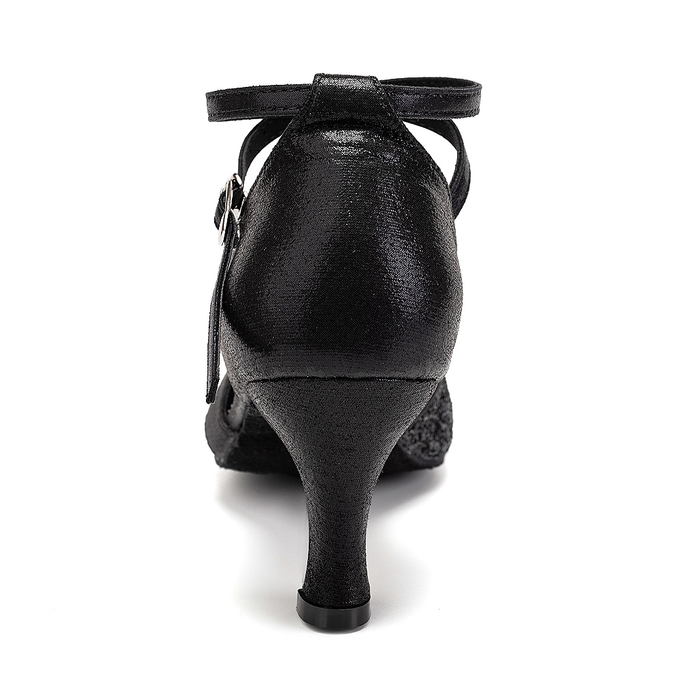 pantofi de dans latino cu sclipici roșii pentru damă – tocuri de sală cu bandă din plasă cu talpă de piele intoarsă pentru salsa și performanță 2025 - $32.99 –P15