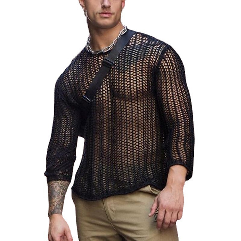 Herren T Shirt T-Shirt Langarm Rundhalsausschnitt Sommer Einfach Mode Designer Basic Loch Urlaub Straße Ausgehen Schwarz Weiß Top T-Shirt für Herren 2025 - $25.99 –P5