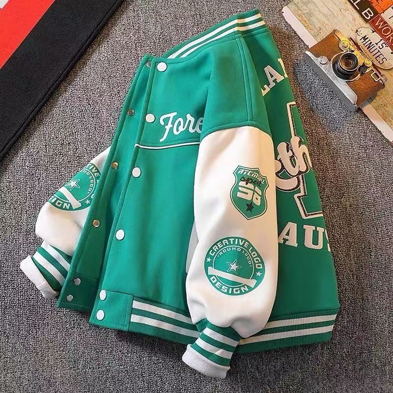 Barn Pojkar Baseballjackor Ytterkläder Färgblock Bokstav Rand Långärmad Ficka Täcka Skola Sport Mode Streetwear Svart Grön Höst Vinter 7-13 år 2025 - $22.99 –P13