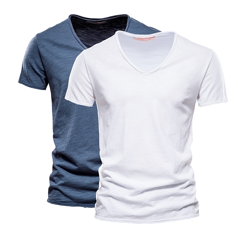 Men's T Shirt Tee Top Short Sleeves V Neck Summer Plain Fashion Designer Basic Vacation Street Going out White+Black White and Blue Orange / Green Top Tee for Men 2025 - $22.99 –P6