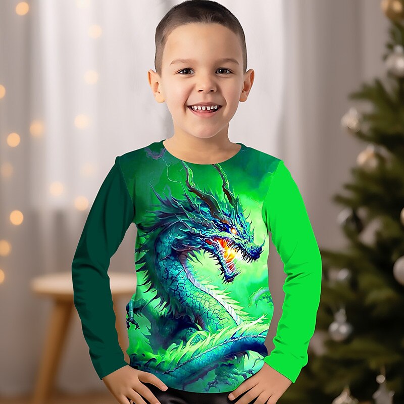 Pojkar 3D Grafisk Djur Drake T-shirt Långärmad 3D-tryck Sommar Vår Höst Sport Mode Streetwear Barn 3-12 år Utomhus Ledigt Dagligen Normal 2025 - $13.99 –P2