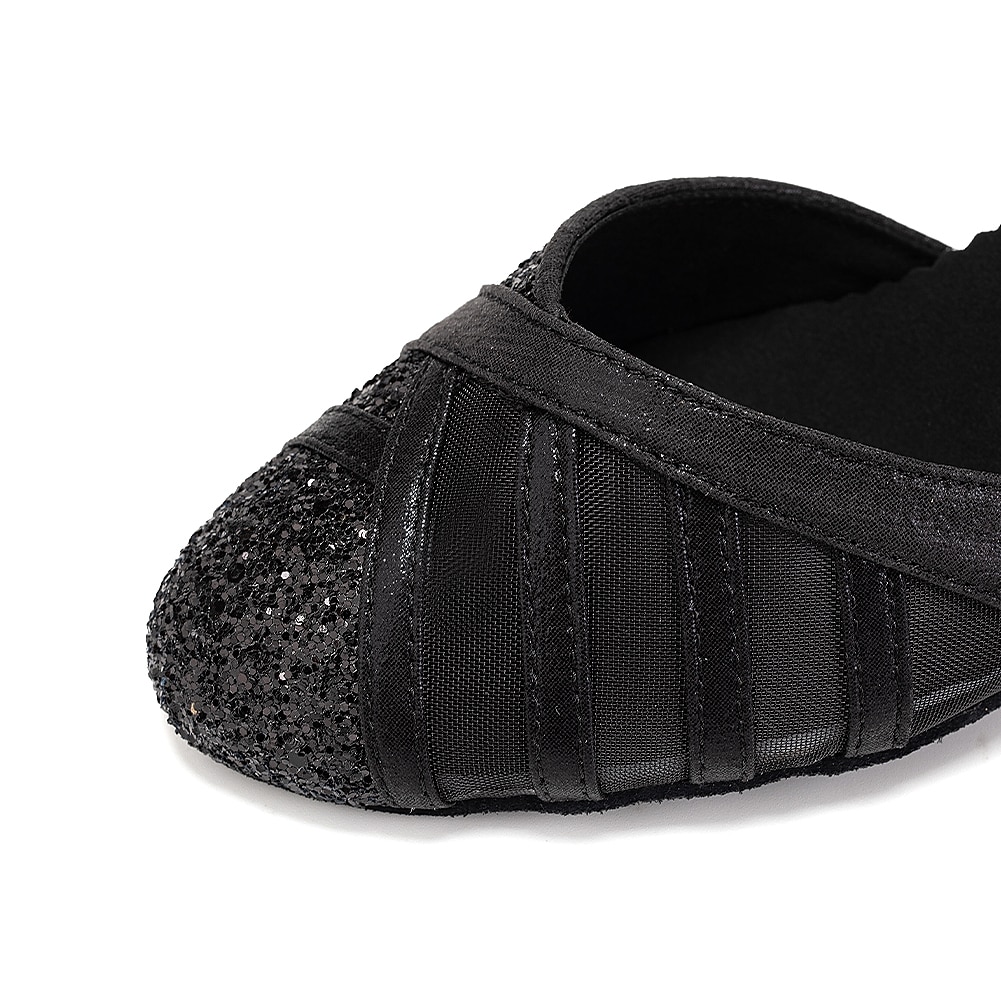 pantofi de dans latino cu sclipici roșii pentru damă – tocuri de sală cu bandă din plasă cu talpă de piele intoarsă pentru salsa și performanță 2025 - $32.99 –P13