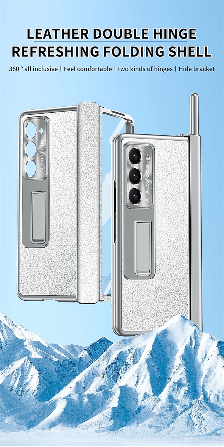2025年 ペン付き電話ケース サムスン Galaxy Z Fold 6 Z Fold 5 Z Fold 4 Z Fold 3 バックカバー スタンドと画面保護フィルム付き ペンホルダー PC メタル PUレザー コレクション – $58.99 –P1
