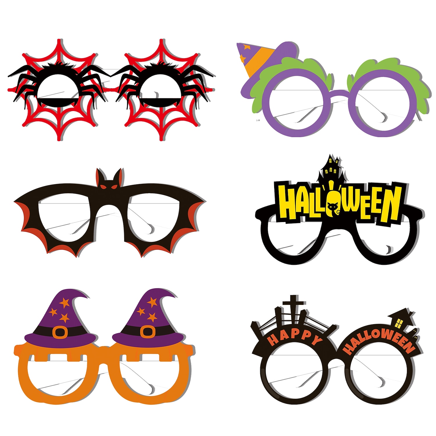 6ks halloween brýle pavouk čaroděj netopýr náhrobek cross border papír na dětskou párty 3D brýle rekvizita na focení 2025 - $3.49 –P1