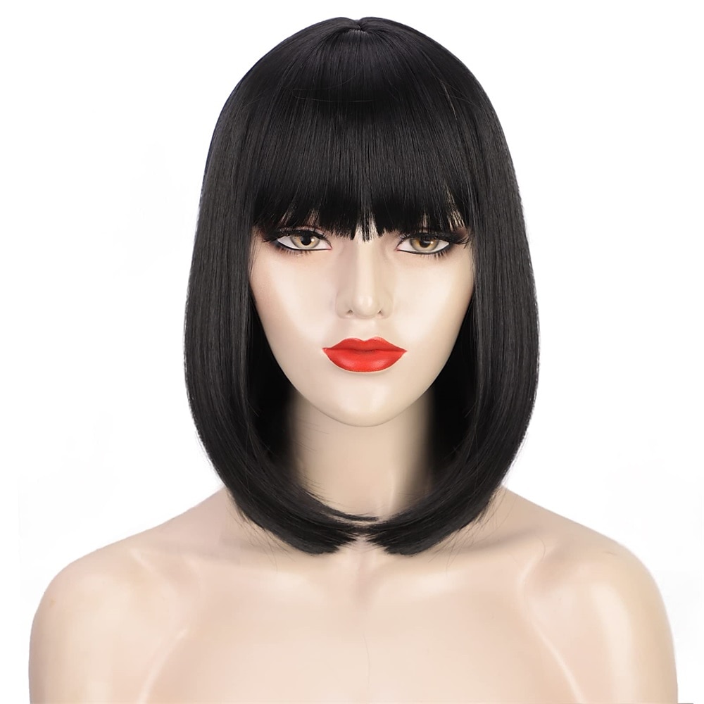 rosa bob parykker med smell 12 tommer korte rett bob parykker fargerik syntetisk cosplay daglig fest parykk for kvinner 2025 - $22.99 –P6