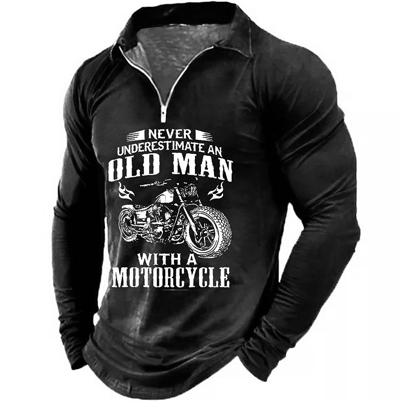 T-shirt graphique à manches longues pour hommes de motocycliste  'Ne sous-estimez jamais un vieux avec une moto' de 2026 ? $25.99 –P2
