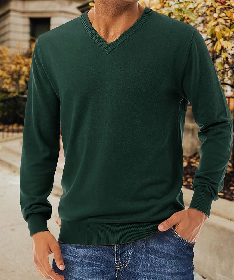 Voor heren Trui Geribd breien Normaal Gebreid Effen Kleur V-hals Modern eigentijds Werk Alledaagse kleding Kleding Winter Kameel Zwart S M L 2025 - $26.99 –P14