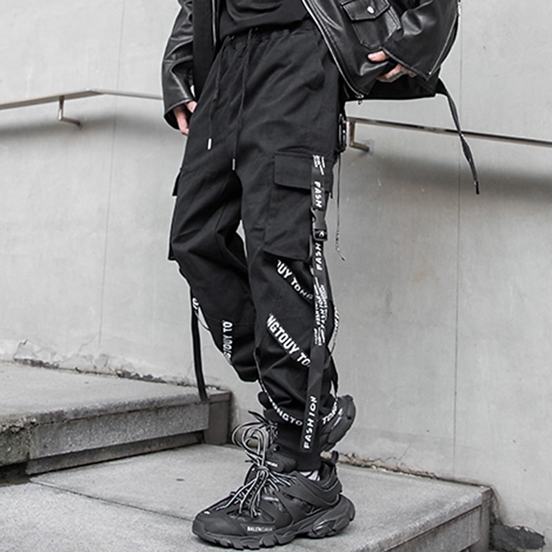 Homens Calças Cargo Techwear Com Cordão Bolsos Tecido Conforto Macio Ao ar livre Diário Para Noite Moda Casual Preto Micro-Elástica de 2026 por $25.99 –P5