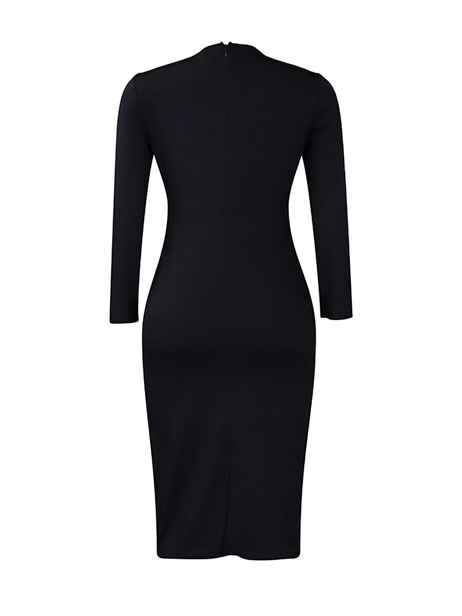 Women's Work Dress Sheath Dress Black Dress Fashion Midi Dress Ruched Split Crew Neck Long Sleeve Plain Regular Fit Black White Red Fall Winter S M L XL XXL 2023 - AED 123 –P15