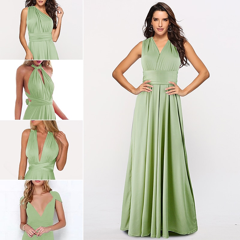 vestido de dama de honra linha a decote halter / decote em v sem mangas conversível infinito comprimento do chão elastano com faixa / fita / pregas vestido para impressionar 2025 de 2025 por $69.99 –P1