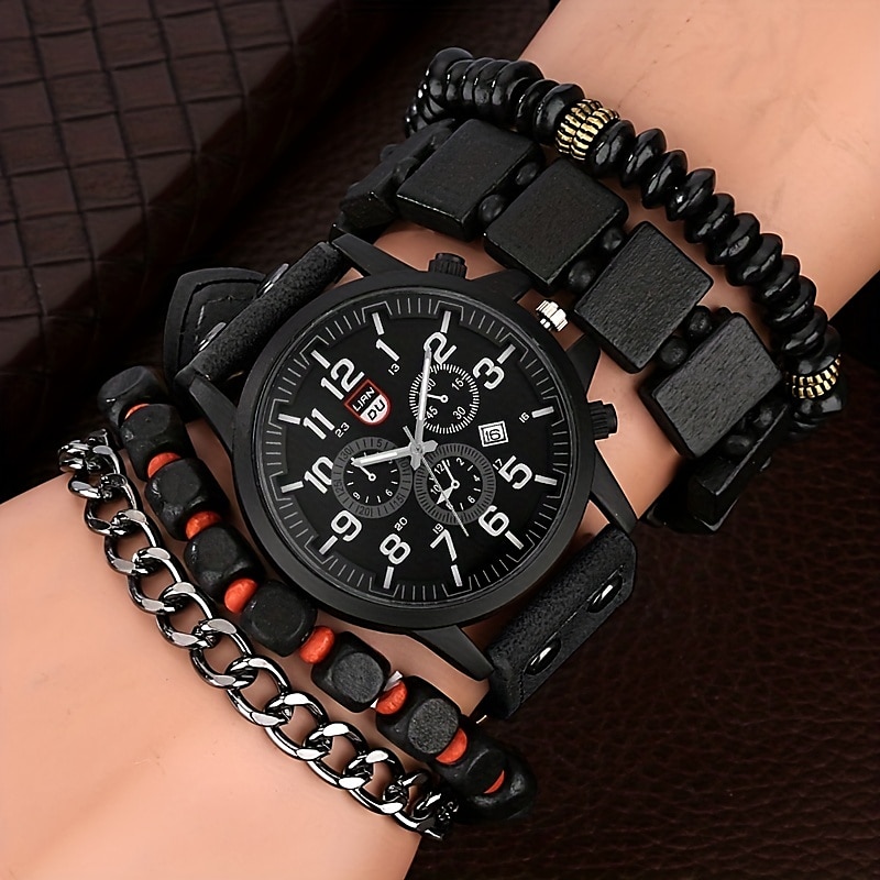 Keller Weber 5Pcs Watches Bracelet Set Luxury Men Quartz Wristwatches Leather Band Fahsion Casual Watch For Men Gift For Boyfriend 2025 - $25.99 –P7