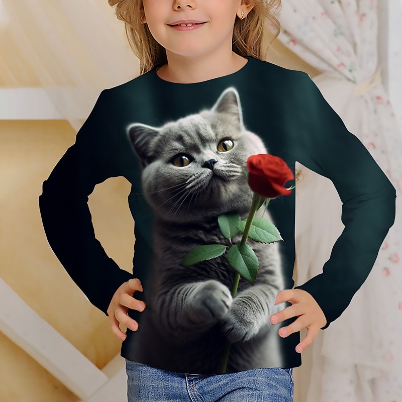 Girls' 3D Graphic Cartoon Cat T shirt Tee Long Sleeve 3D Print Summer Fall Active Fashion Cute Kids 3-12 Years Outdoor Casual Daily Regular Fit 2025 - $13.99 –P5