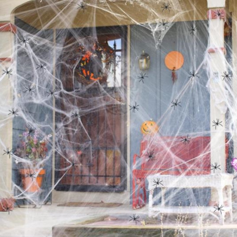 Halloweenowe pajęczyny 2*3 m z 40 dodatkowymi fałszywymi pająkami, super rozciągliwe pajęczyny do dekoracji na Halloween wewnątrz i na zewnątrz 2025 - $7.99 –P5