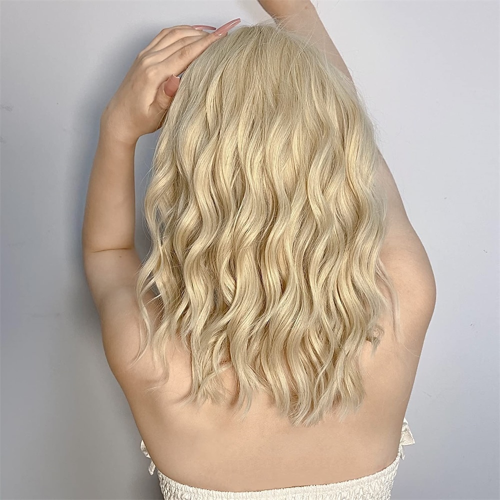 hete roze pruik met pony korte bob golvend krullend pruik schouderlengte hete roze pruiken voor vrouwen synthetisch haar kleurrijke pruik voor halloween kostuum cosplay 14 inch 2025 - $20.99 –P11