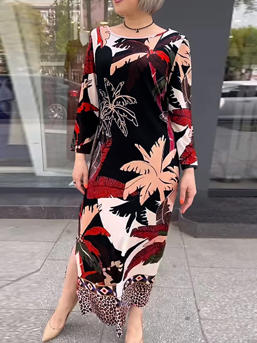 kvinners tre delt print crew neck maxi lang kjole daglig ferie langermet sommer våren 2025 - $6.59 –P2