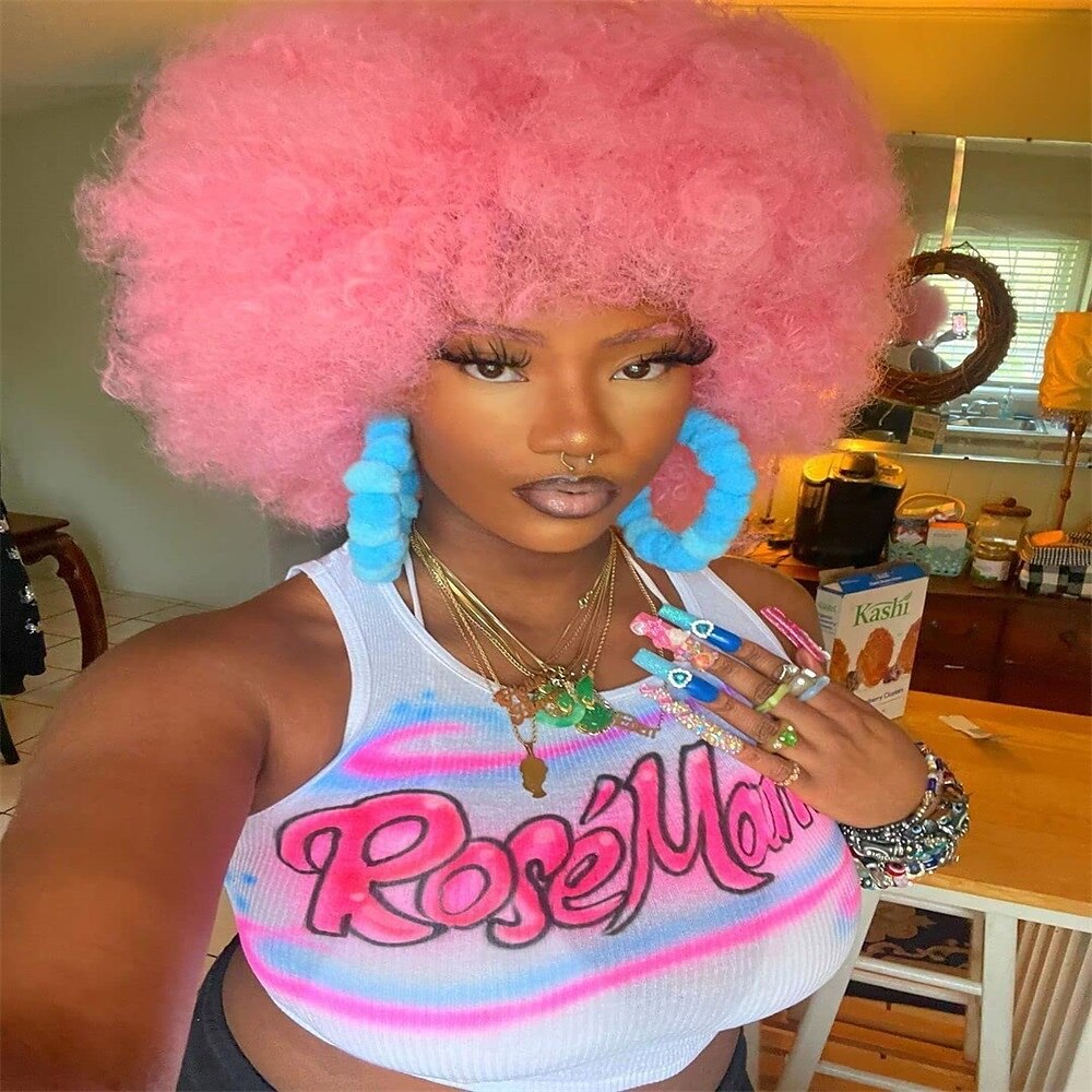 Short Afro Wig with Bangs for Black Women Afro Kinky Curly Wig 70s Premium Synthetic Big Afro Wig 2025 - $20.99 –P2