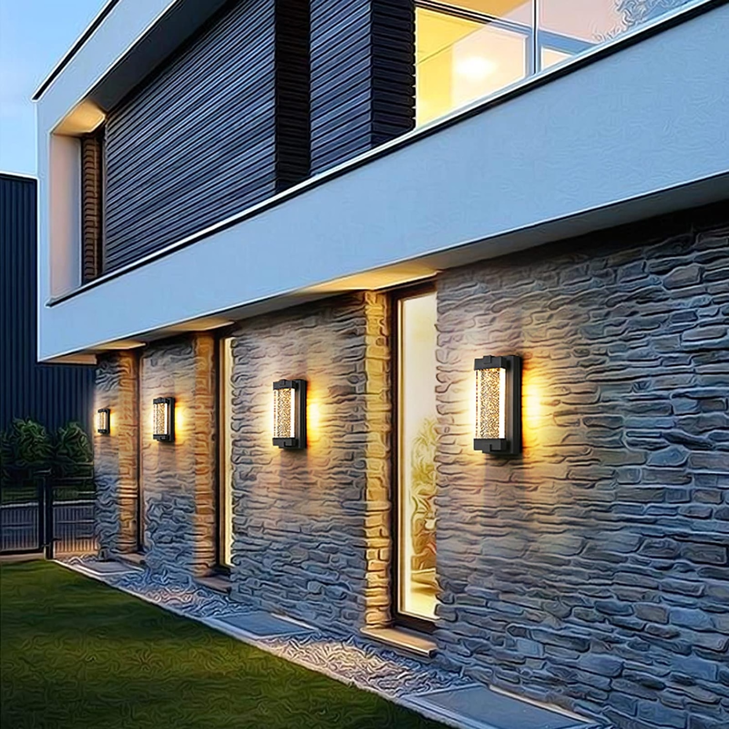 applique in cristallo illuminazione per esterni ip65 con paralume in vetro trasparente a bolle per portico e garage led 6w bianco caldo sabbia finitura nera 110-240v del 2025 a $215.69 –P7