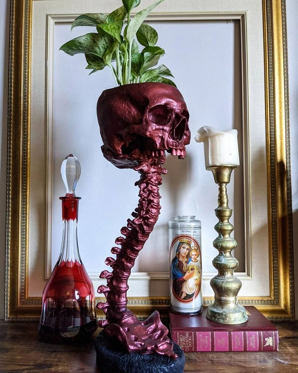 Halloween Skull Planter & Spine Stand, Resin Skull Head Flower Succulent Cactus Planter Pots,or Home Office Desk Decorations Halloween Scene Statue Sculpture Decorations 2025 - $26.99 –P9