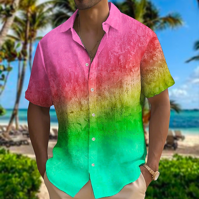 Bărbați Gradiant Model Geometric Cămașă Camașă cu nasturi Manșon scurt Modă Designer Casual În aer liber Casual Vară Primăvară Răsfrânt Imprimeu Roz Îmbujorat Albastru piscină 2025 - $24.99 –P2