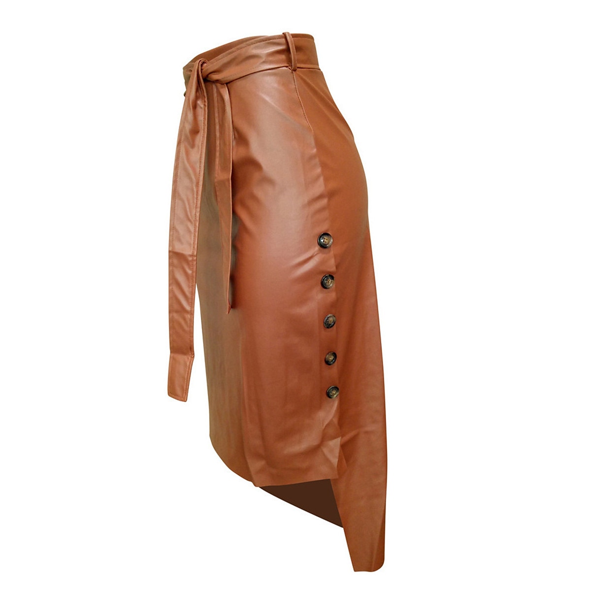 Women's Skirt Bodycon Fashion Casual Midi High Waist Skirts Solid Colored Maillard Split Ends Vacation Street Black Wine Brown Spring Faux Leather Leather 2025 - $21.99 –P7