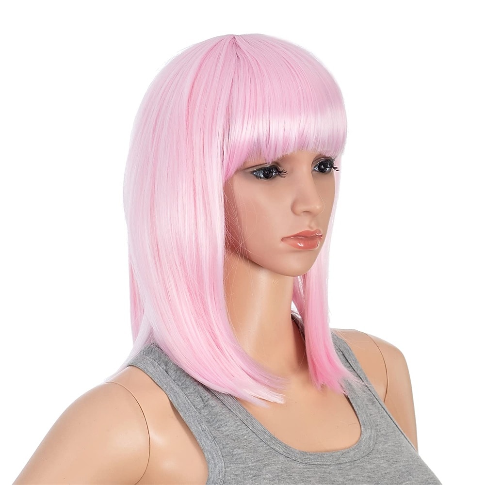Perruque bob courte droite ombrée bleu rose multicolore de 10 pouces avec frange perruque synthétique colorée de cosplay pour les fêtes quotidienne pour femmes et enfants avec bonnet de perruque de 2025 ? $19.49 –P12