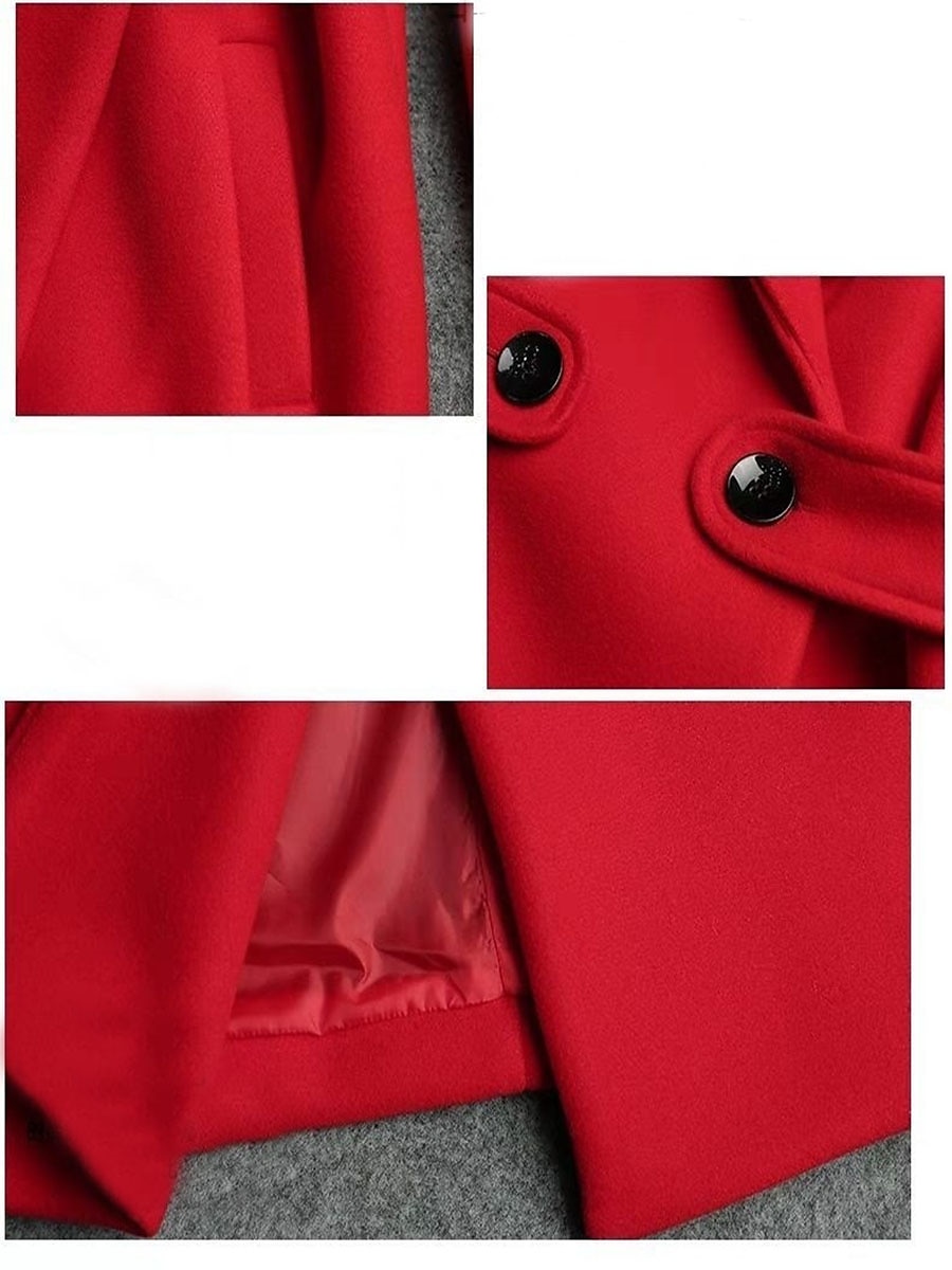 Women's Winter Coat Long Pea Coat Lapel Fall Warm Overcoat Maillard Windproof Warm Outerwear with Pockets Trench Coat Comtemporary Stylish Casual Jacket Long Sleeve Red Camel Brown 2023 - US $44.99 –P8