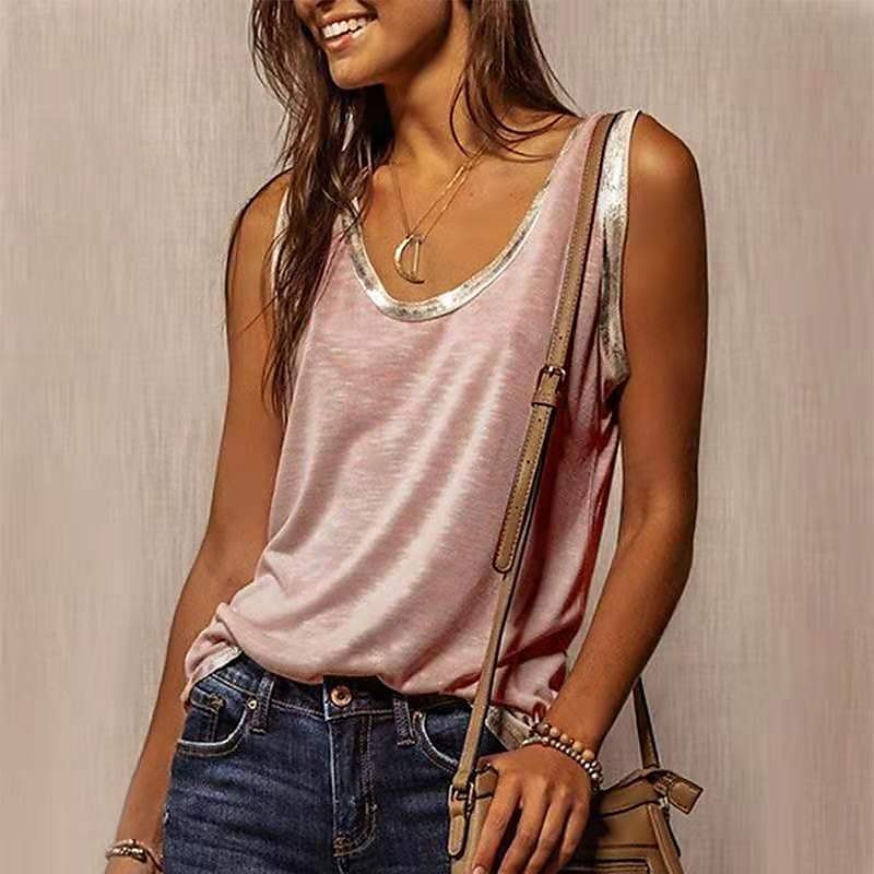 Naisten toppi camisole yksinkertainen muoti hihaton U-pääntie säännöllinen malli ystävänpäivä rento hopea vaaleanpunainen beige kesä 2025 - $21.99 –P4