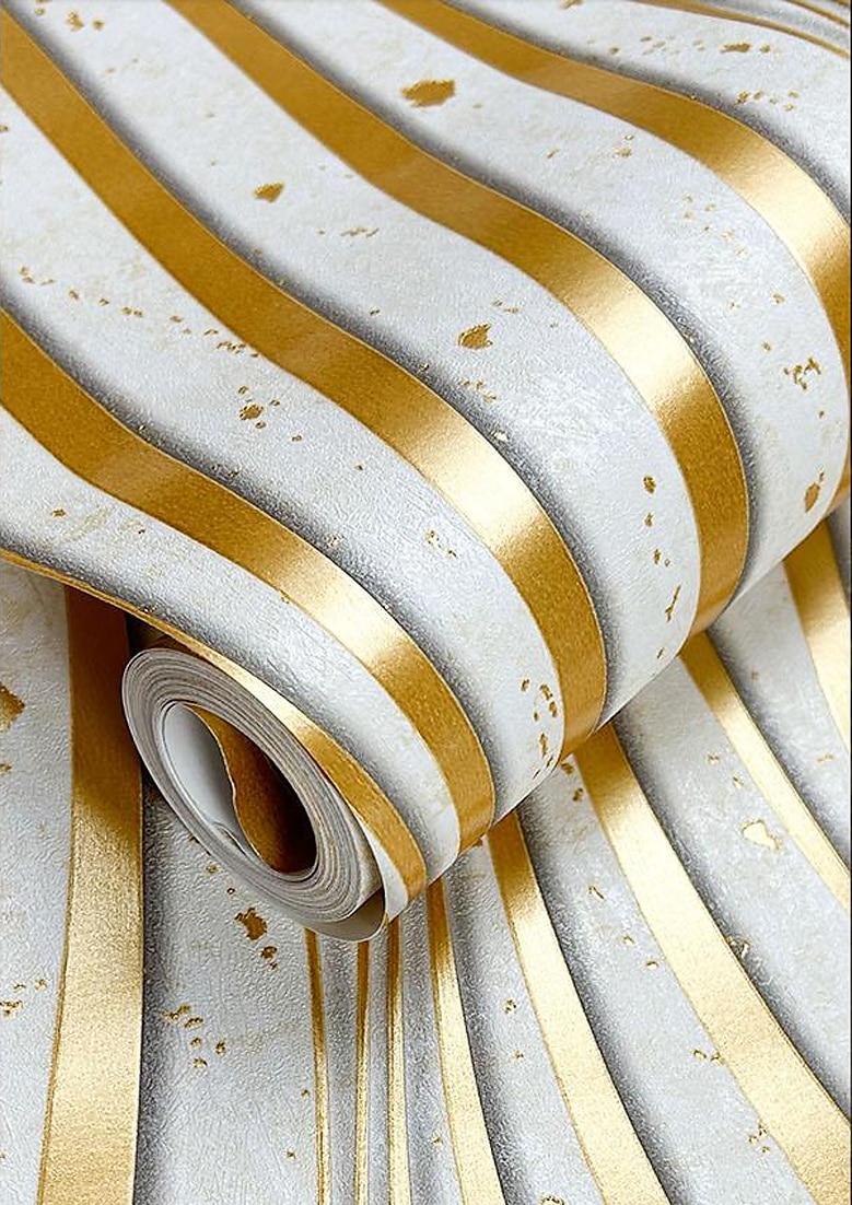 papiers peints cool papier peint texturé peinture murale 3d bande verticale non auto-adhésif pour la décoration de la maison papier peint imperméable 950x53cm/374"x20.87" gris or jaune de 2025 ? $41.99 –P8