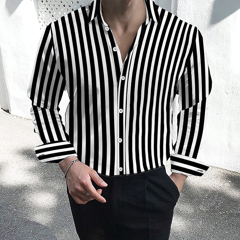 Men's Dress Shirt Striped Shirt Button Down Shirt Collared Shirt Black White  Red Navy Blue Long Sleeve Striped Collar Wedding Work Clothing Apparel 2024  - $19.49