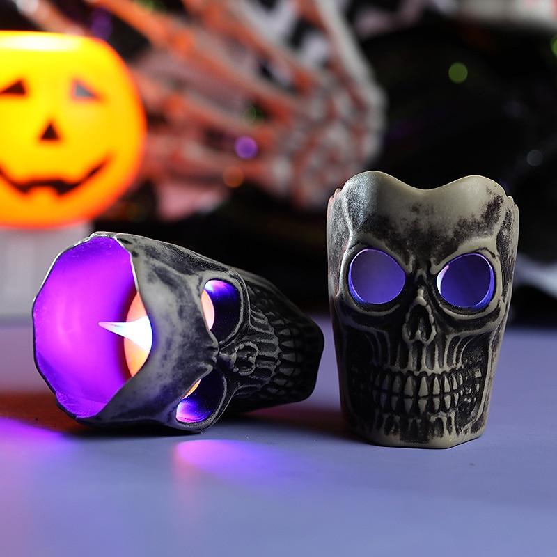 2025年 ブラックスカルランプハロウィンバー装飾ホラー雰囲気電子キャンドルライトゴーストフェスティバルバーお化け屋敷秘密の部屋の装飾スカルヘッド小道具  コレクション – $3.99 –P2