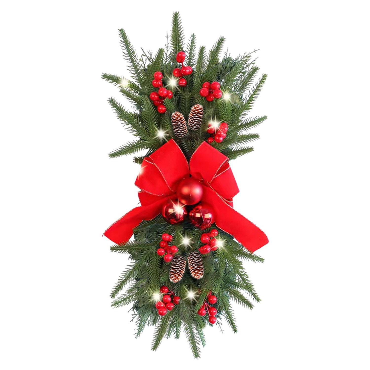 Christmas Wreaths Xmas Swags with Lights Cordless Prelit Stairway Stairway Staircase Window Wall Decoration Teardrop Trim Wreath Rattan Shopping Mall Hotel Outdoor 2025 - $27.99 –P6