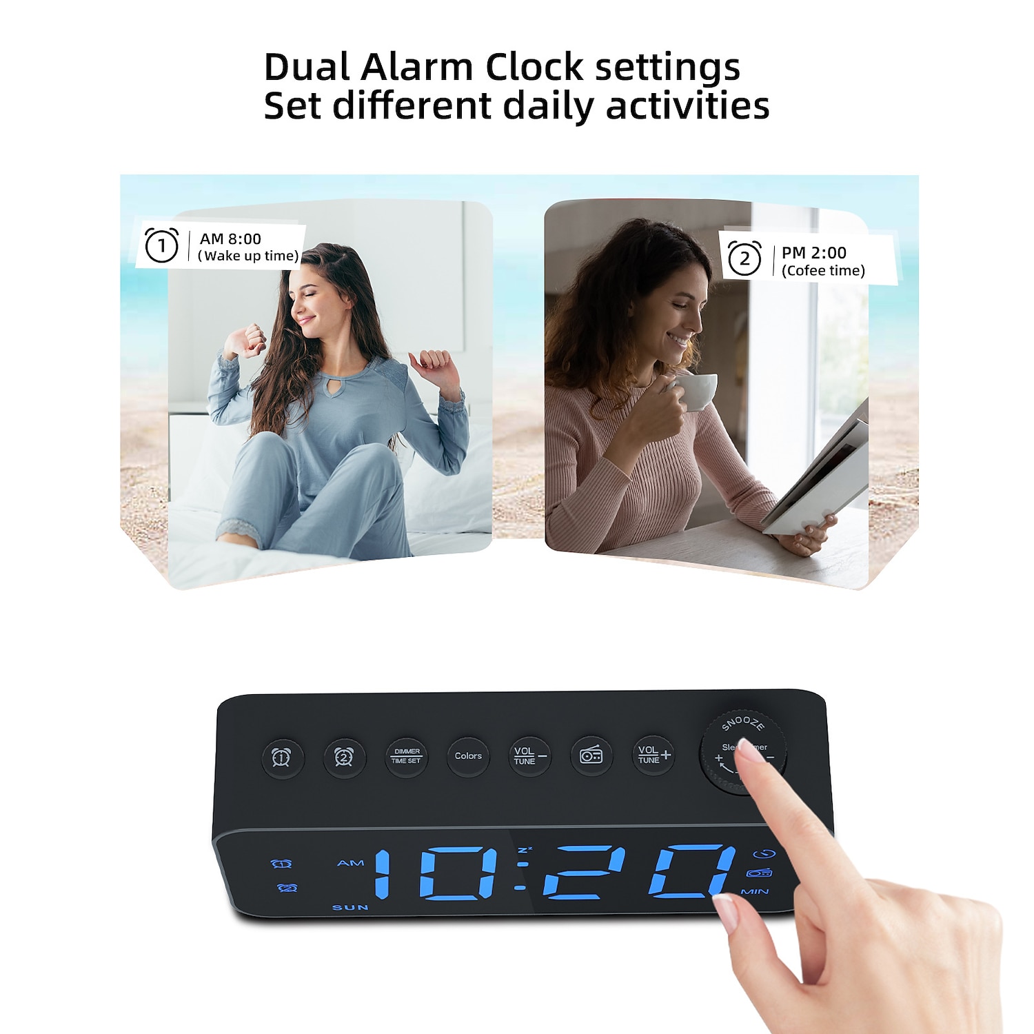 1pc Dynamic RGB Color Changing FM Radio Digital Alarm Clock with Sleep Timer and Dual Alarm - 8 Colors 12/24H Electronic LED Clock 2025 - $29.99 –P8
