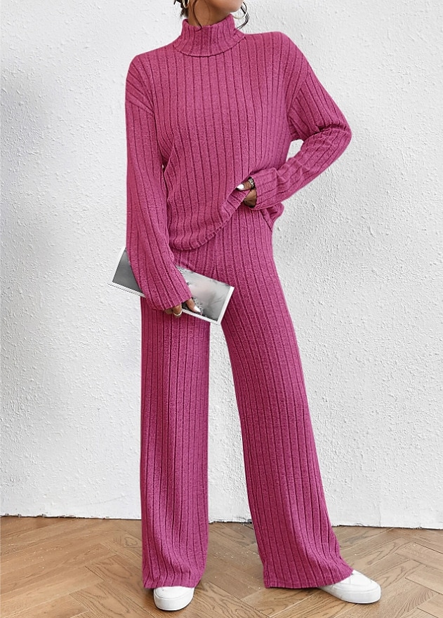 Femme Chaud Néon et lumineux Chemise Ensembles de pantalons Pantalon manche longue Col Roulé Couleur unie Casual Quotidien Noir Vert Véronèse Bleu Automne hiver Standard de 2025 ? $28.99 –P13