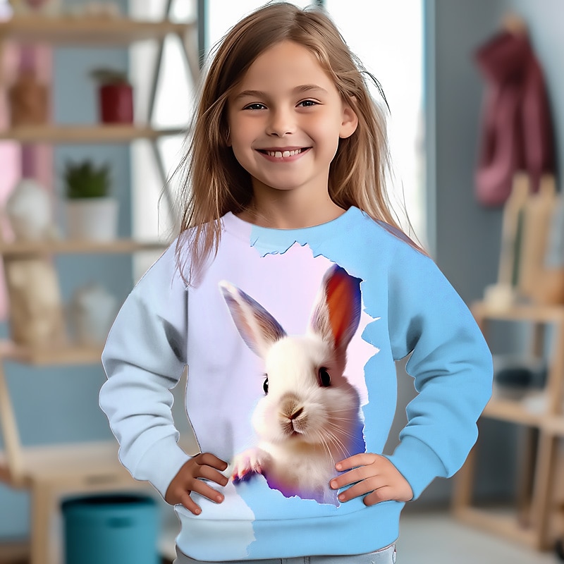 Dívčí 3D Komiks Králíček Mikina Dlouhý rukáv 3D tisk Léto Podzim Módní Šik ven Rozkošný Polyester Děti 3-12 let Venkovní Ležérní Denní Běžný 2025 - $17.49 –P18