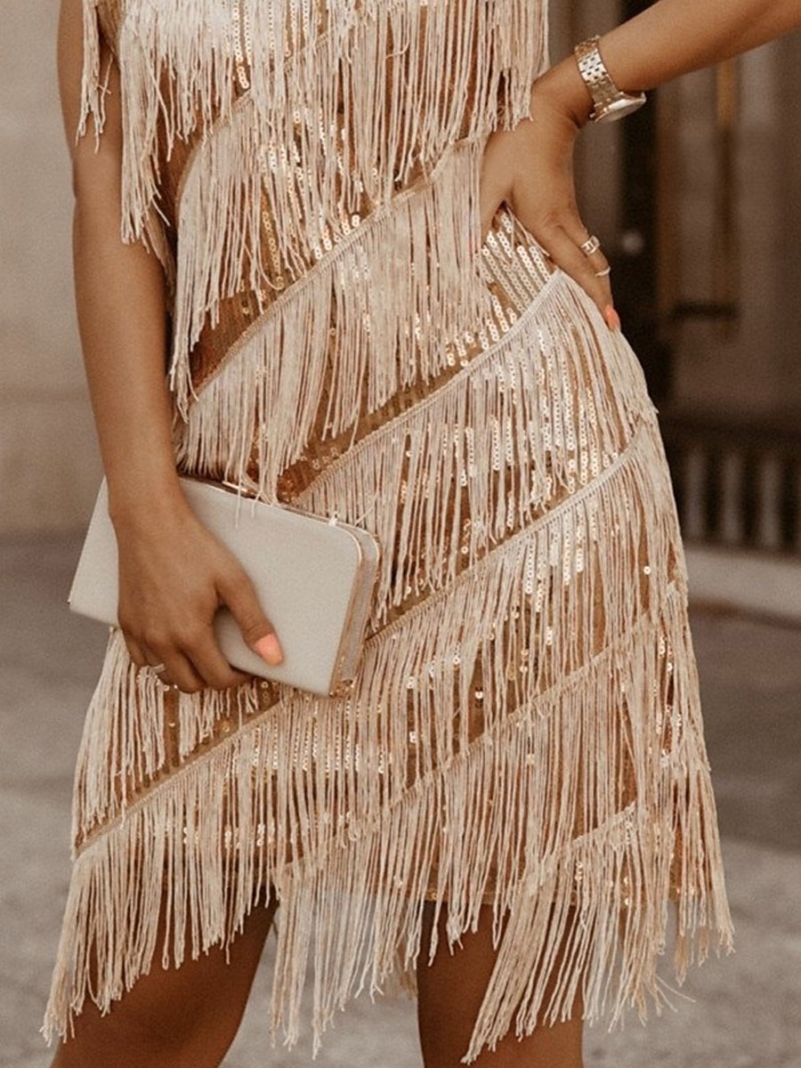 Women‘s Sequin Dress Fringe Dress Gold Dress Party Dress Sparkly Dress Christmas Dress Mini Dress Sleeveless Tassel Spring Fall Winter Spaghetti Strap Fashion Winter Dress Evening P 2023 - US $45.99 –P4