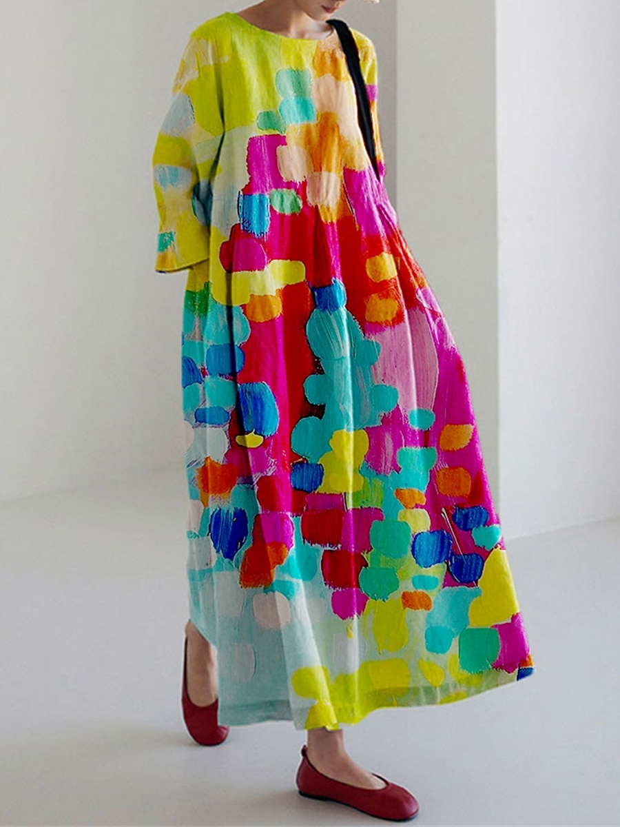 Per donna Abito Lungo Maxi Abito Finto cotone e lino Vestito a caftano Abito Estivo Abito Stampato Moda Moderno Quotidiano All'aperto Vacanza Vestibilità comoda Floreale Manica Corta Girocollo Giallo del 2026 a $37.99 –P1