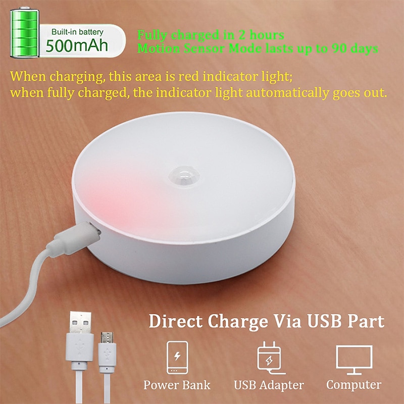 8LEDs Motion Sensor Light LED USB Night Light Kitchen Bedroom Stair Cabinet Hallway Closet Closet Night Light Charging Light 2025 - $5.99 –P10
