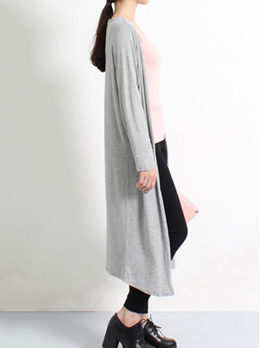 Women's Cardigan Sweater Stylish Casual Soft Solid Color Ribbed Open Front Oversized Long Sleeve Long Tops Knit Daily Going out Weekend Black White Summer Fall 2025 - $27.99 –P17