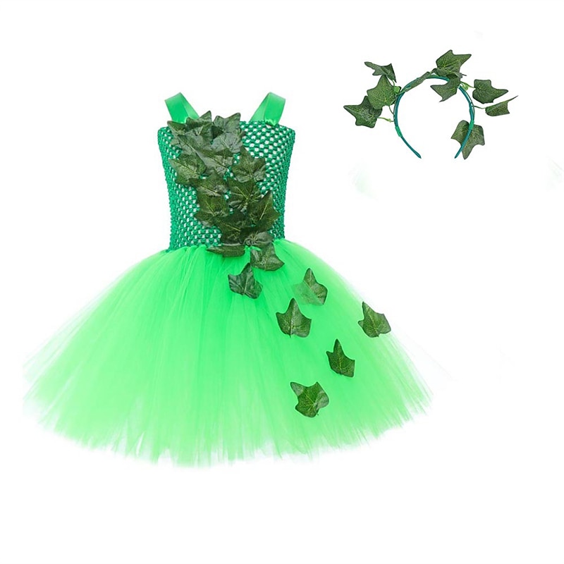 Kids Girls' Dress Party Dress Leaf Witch costume kids halloween custome Sleeveless Performance Special Occasion Mesh Elegant Fashion Beautiful Polyester Knee-length Party Dress Swing Dress Tulle Dress 2026 - $28.99 –P7