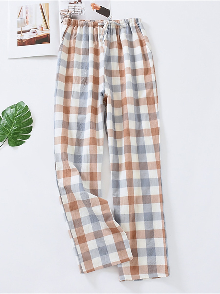 Calças femininas de loungewear calças de lounge grade/xadrez moda casual macio casa rua diário algodão respirável calça longa cintura elástica outono inverno roupas para casa de 2025 por $19.49 –P2