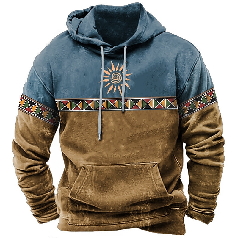 Sun Hoodie Mens Graphic Color Block Tribal Prints Vintage Designer Ethnic  3D Pullover Sweatshirt Daily Sports Hoodies Wine Army Green Blue Casual  Cotton 2024 - $27.99