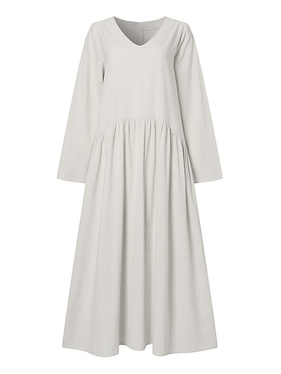 Pentru femei Verde Militar Negru Alb Primăvară Toamnă Iarnă Rochie Maxi Rochii de in bumbac Rochie casual Rochie din Bumbac De Bază Clasic Casual În aer liber Vacanță Zilnic Potrivire Largă Simplu În 2025 - $32.99 –P12