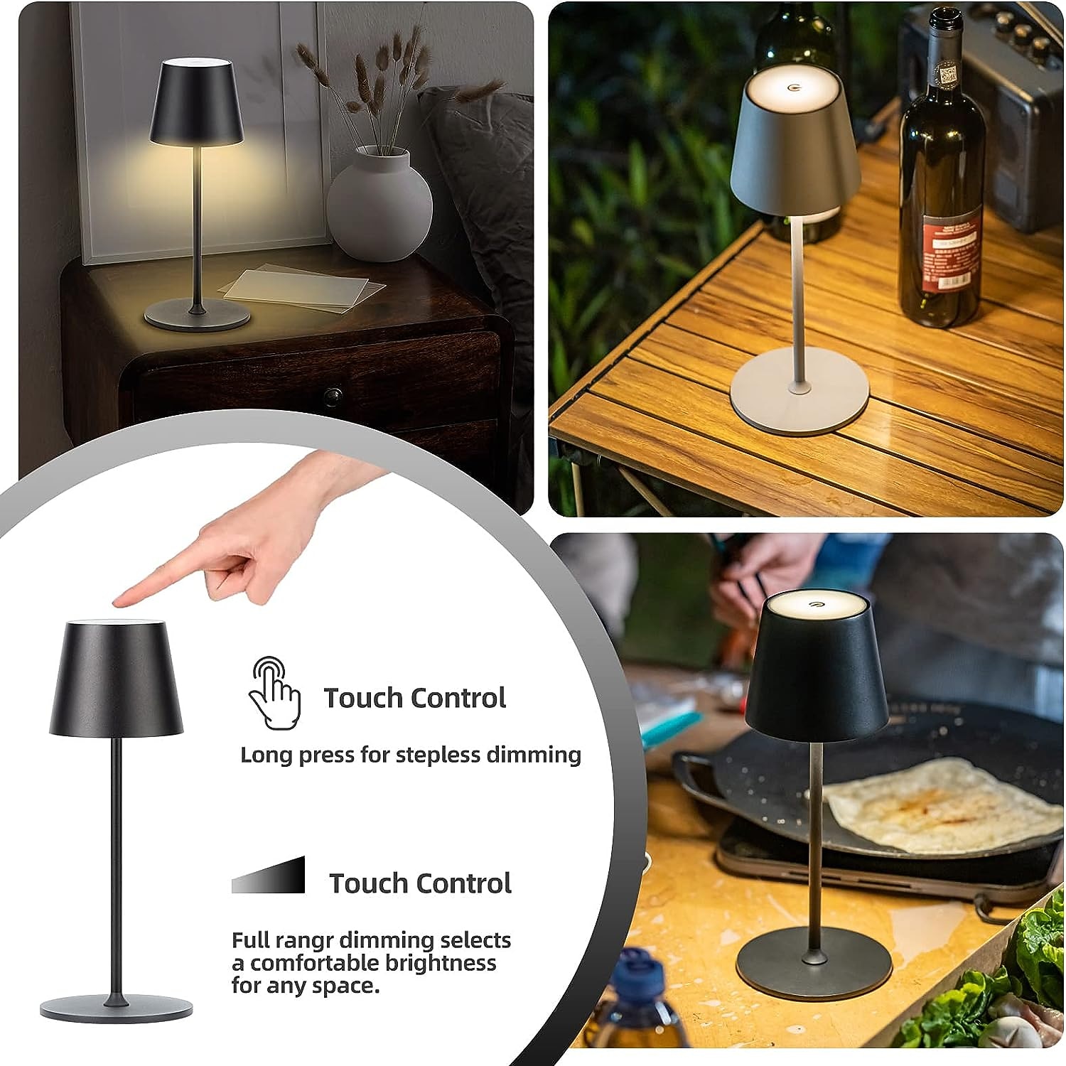 LED Cordless Table Lamp 6600mWh Rechargeable Battery Desk Lamp 3000K Stepless Dimming Night Light IP54 Waterproof Metal Outdoor Portable Lamp for Camping, Restaurant, Patio 2025 - $29.99 –P3