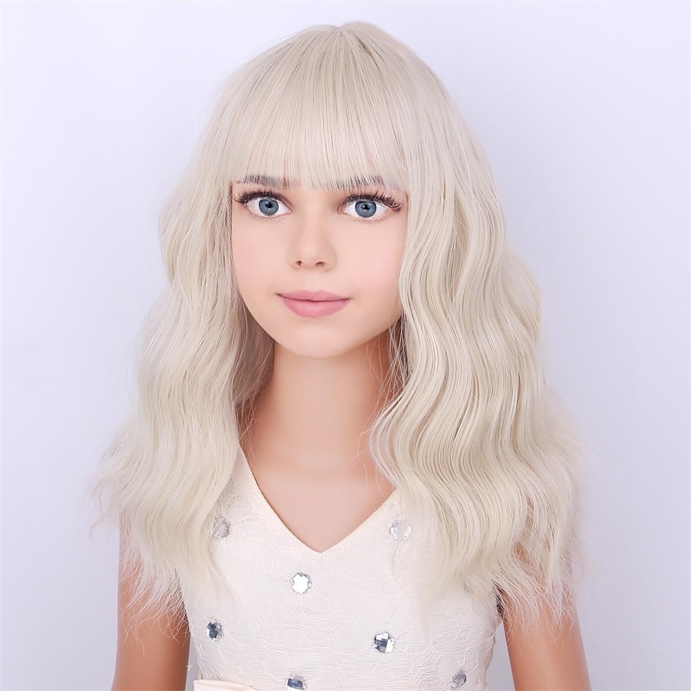 Peluca rubia para niñas, peluca corta ondulada con flequillo, peluca rubia rubia, peluca sintética para niñas, peluca para fiesta de carnaval, cosplay 2026 - $17.49 –P16