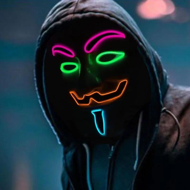 világító V-alakú hideg fény led műanyag vendetta négyszínű maszk halloween horror álarcos parti kellékek 2025 - $19.99 –P2