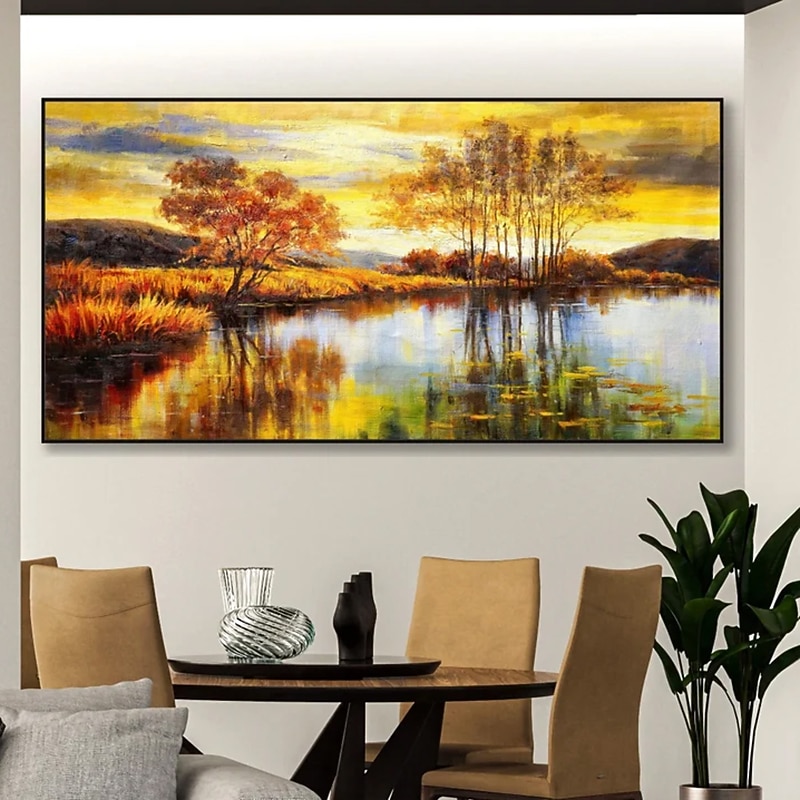 Handgefertigte Ölgemälde auf Leinwand, Wandkunst, Dekoration, Flüsse und Seen spiegeln die natürliche Landschaft für die Inneneinrichtung wider, gerolltes, rahmenloses, ungedehntes Gemälde 2025 - $80.99 –P9