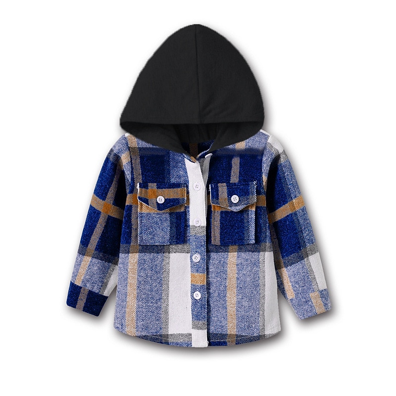 Barn Pojkar Kappa Hoodiejacka Ytterkläder Rutig Långärmad Knappar Täcka Utomhus Mode Streetwear Dagligen Vin Armégrön Rubinrött Höst Vinter 7-13 år 2025 - $28.99 –P4